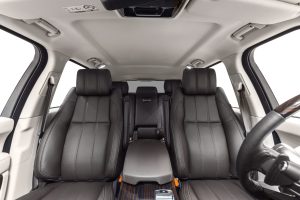 Car interior white with brown seats